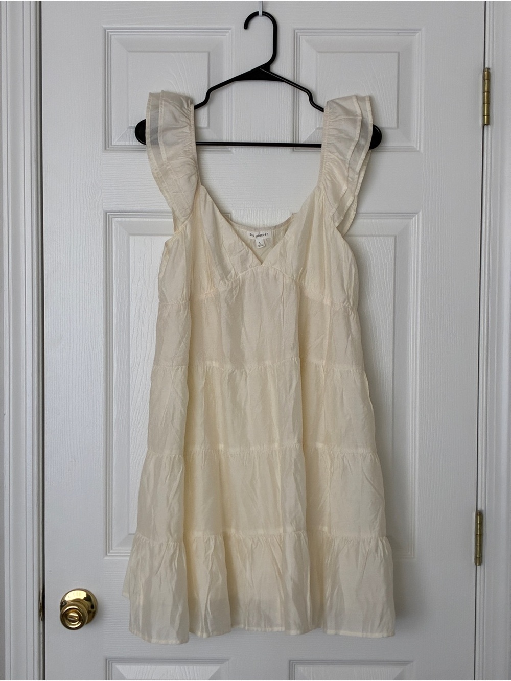 Blu Pepper Cream Tiered Ruffle Strap Casual Dress